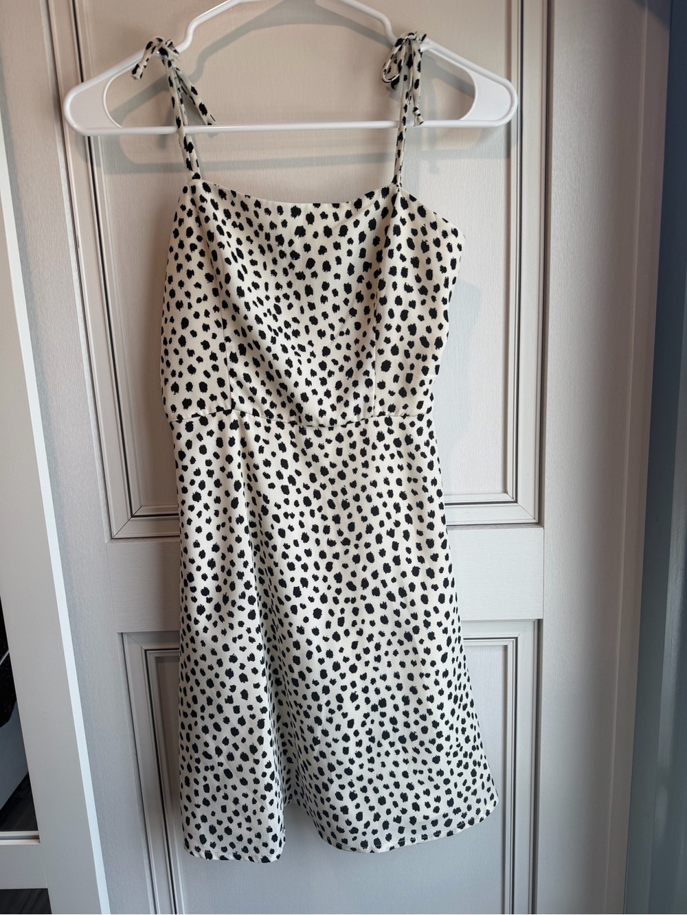 GB girls White Dress with Black Spotted Print and Tie Straps